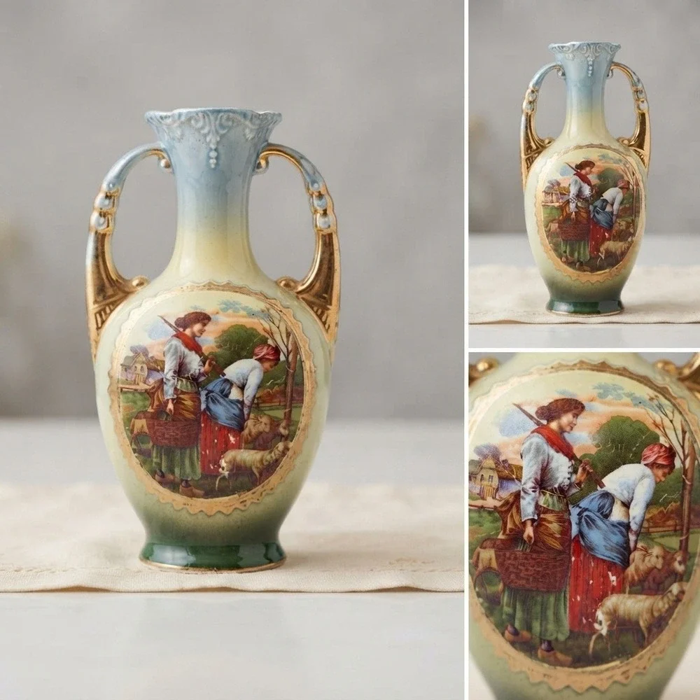 A. G. Harley Jones Antique Pictorial Pottery Vase Vienna Art Made in England